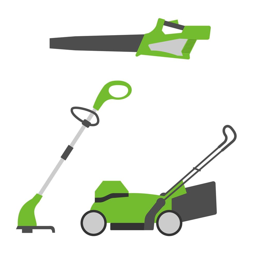 Lawn mower cutting green grass.