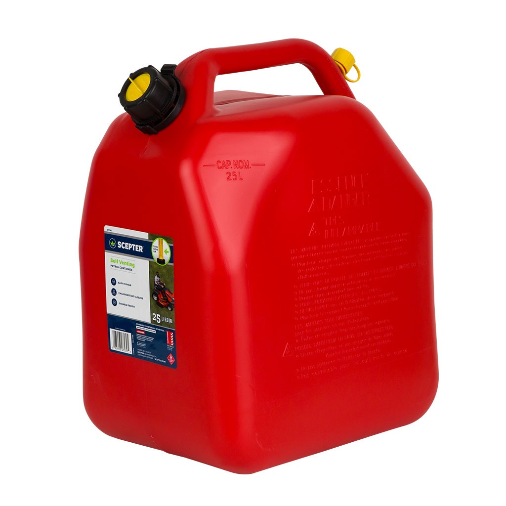SCEPTER PLASTIC FUEL CAN W POURER RED 25L
