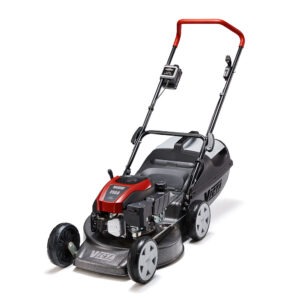 Corvette V144 Push Button Start Lawn Mower with steel chassis and dual swing-back blades. This setup ensures your image is optimized for both accessibility and search engine ranking.