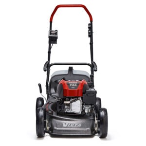 Corvette V144 Push Button Start Lawn Mower with steel chassis and dual swing-back blades. This setup ensures your image is optimized for both accessibility and search engine ranking.