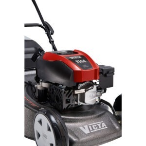 Corvette V144 Push Button Start Lawn Mower with steel chassis and dual swing-back blades. This setup ensures your image is optimized for both accessibility and search engine ranking.