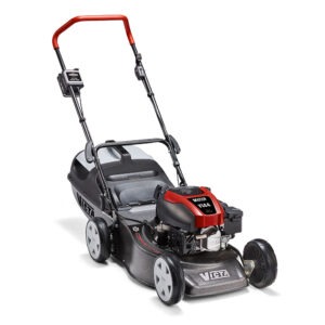 Corvette V144 Push Button Start Lawn Mower with steel chassis and dual swing-back blades. This setup ensures your image is optimized for both accessibility and search engine ranking.
