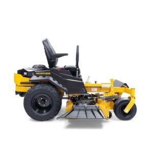 Hustler Raptor XDX 54 mower – right-side view showing 54-inch fabricated cutting deck and seat