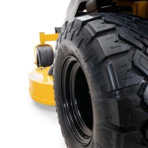 Heavy-duty tyre on Hustler Raptor XDX 54 zero turn mower – close-up for traction detail