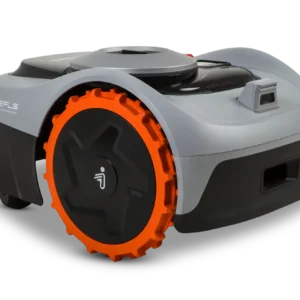Rear angle view of mower showing obstacle detection camera